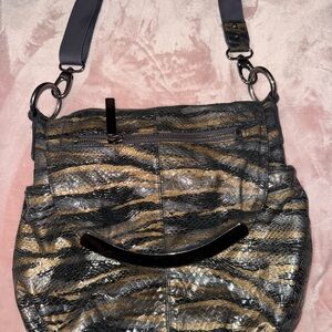 HOBO Black and Gold Textured Shoulder Bag